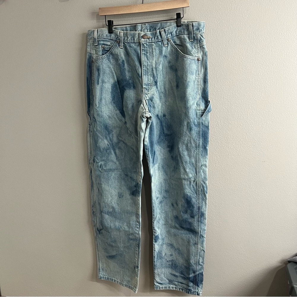 Dickies Mens Acid Wash Carpenter Jeans Blue Denim Utility Work Pants 38x34